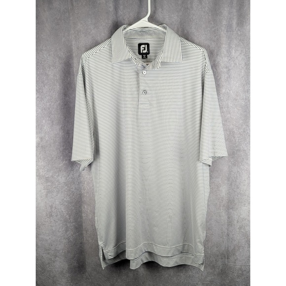FootJoy Other - FootJoy Mens Golf Polo Shirt Large L White Navy Blue Striped Short Sleeve FJ C22